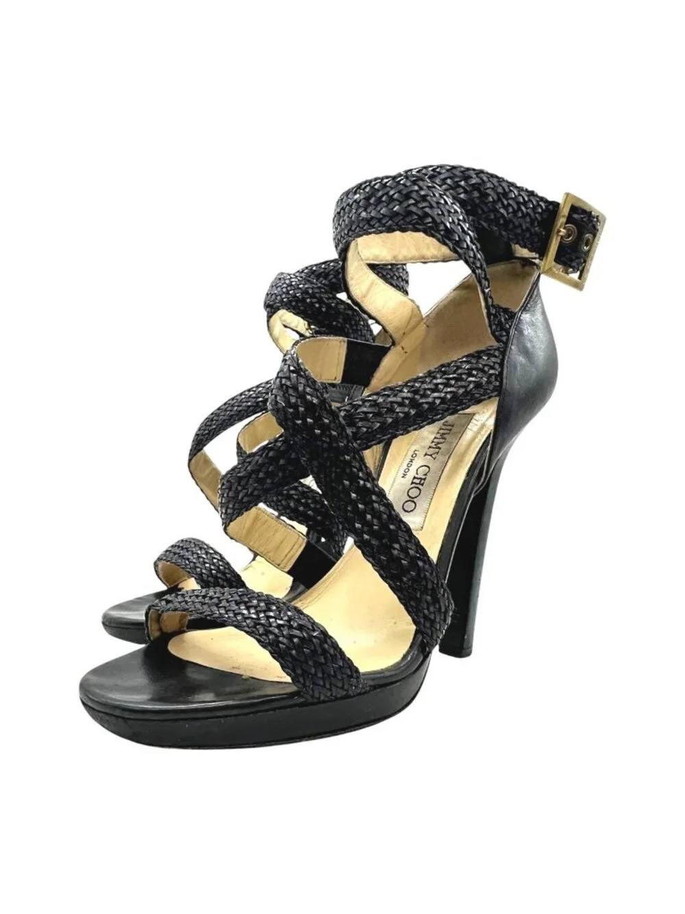 Jimmy Choo Vamp Strappy Platform Sandals 37.5 7.5 Braided Criss Cross High Heel